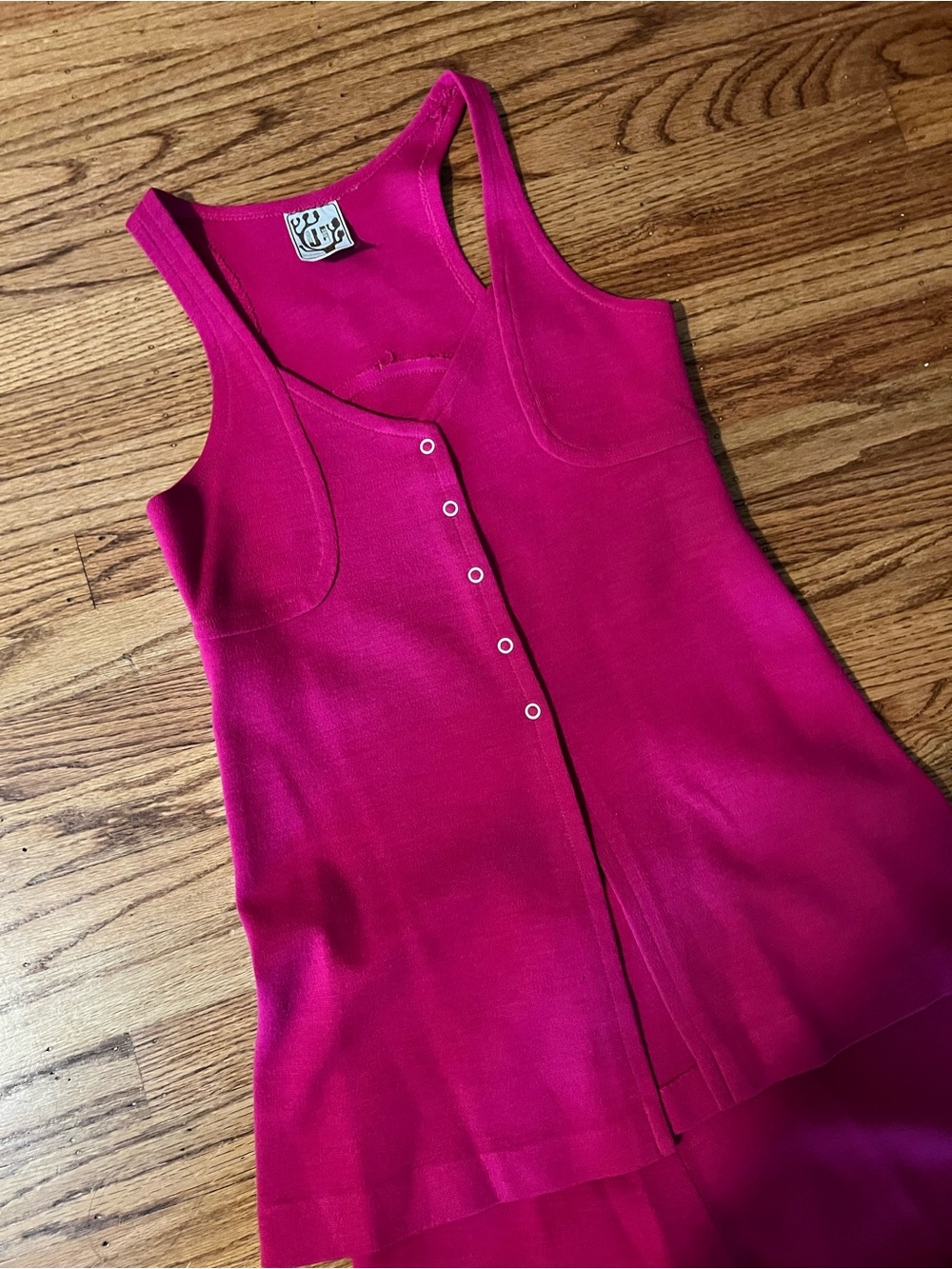 Vintage 70s Joshua Tree California-Bright Pink Sleeveless Knit Tank & Pants Set - Picture 2 of 2